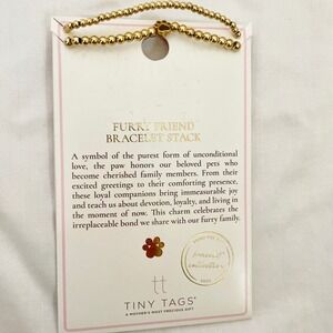 Tiny Tags Furry Friend Bracelet Stack Gold Beaded Paw Print‎ Charm 2pc Set NEW